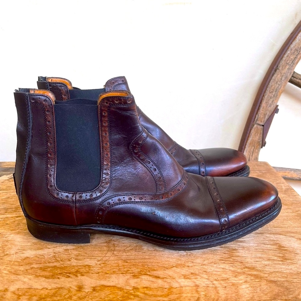 GUCCI Brogue Ankle Boots Brown Leather Intentional Rubbed Toes Sz 39 Italy Nice!